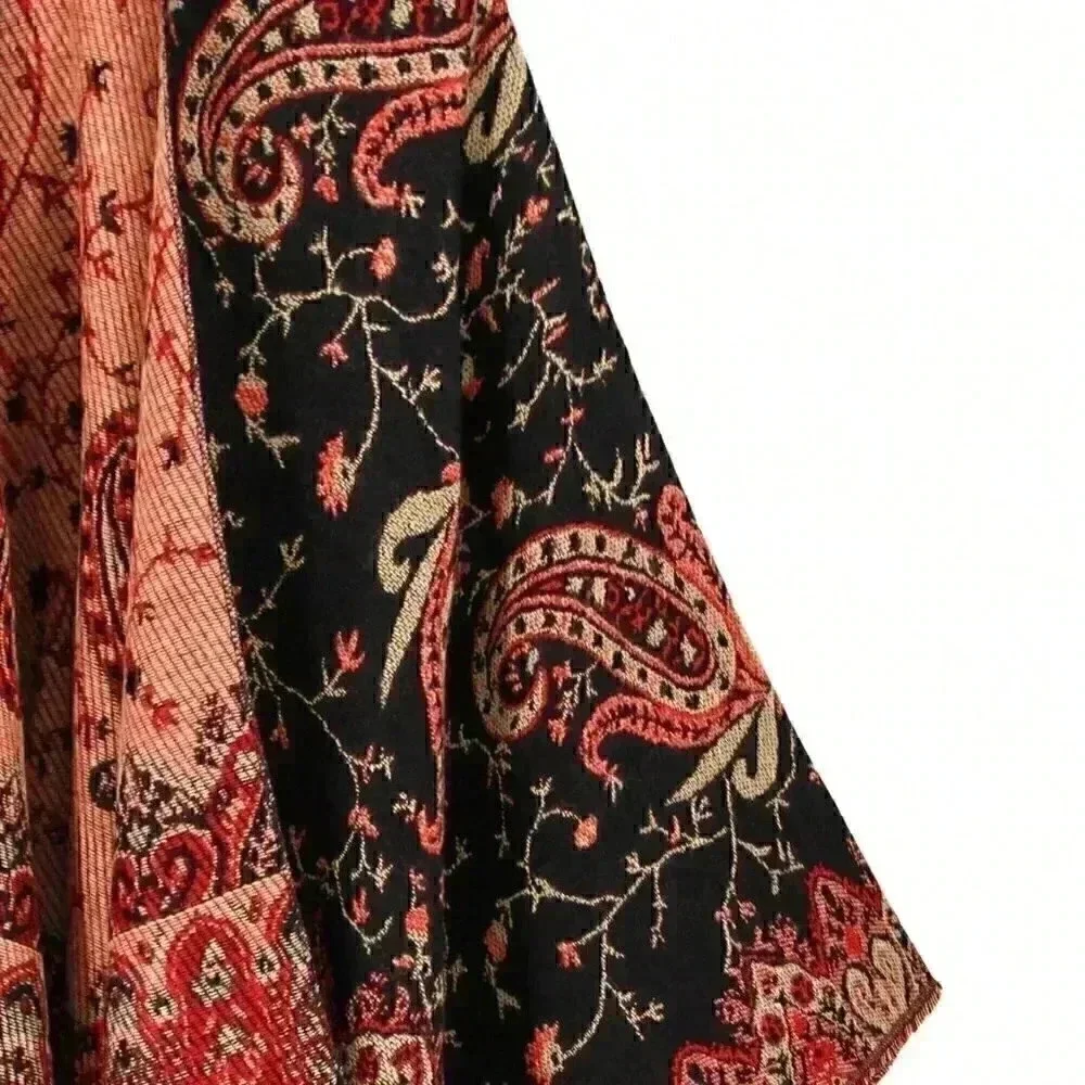 Red Casual Womens Paisley Pattern Fringe Trim Duster Cardigan wrap shawl - Picture 5 of 5